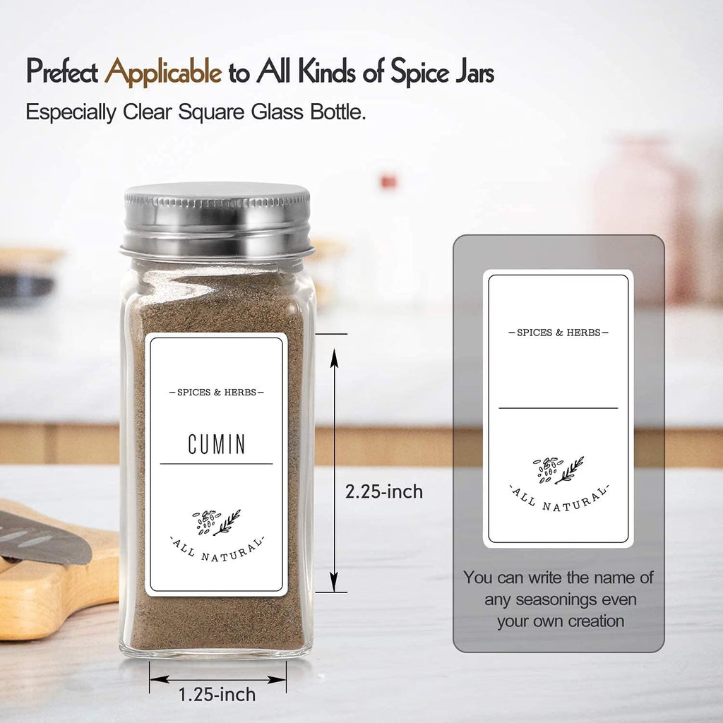 24 Pcs Glass Spice Jars/Bottles - 4Oz Empty Square Spice Containers with 8 Spice Labels - Shaker Lids and Airtight Metal Caps