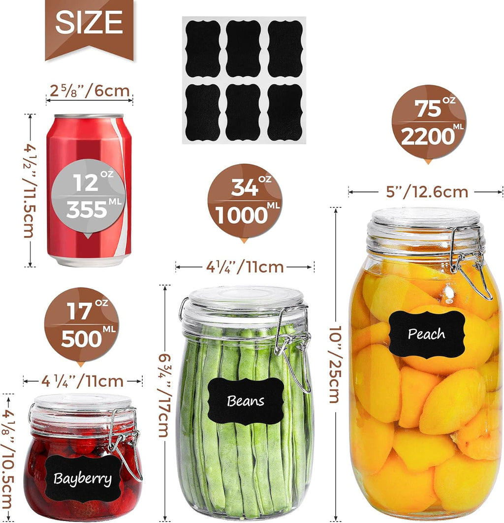 6-Pack 17Oz Short Glass Jars for Drawers, Small Airtight Food Canisters for Spices, Nuts & Kids Snacks, Pint Sized Canning Jar Set for Jams, Pickles & Pantry Organization