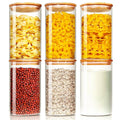 Glass Jar with Bamboo Lid: 6 Pack 25Oz Airtight Food Storage Containers, Kitchen and Pantry Organizer for Coffee, Sugar, Flour, Candy, Pasta, Cereal, Tea, Nuts, Cookie, Spice
