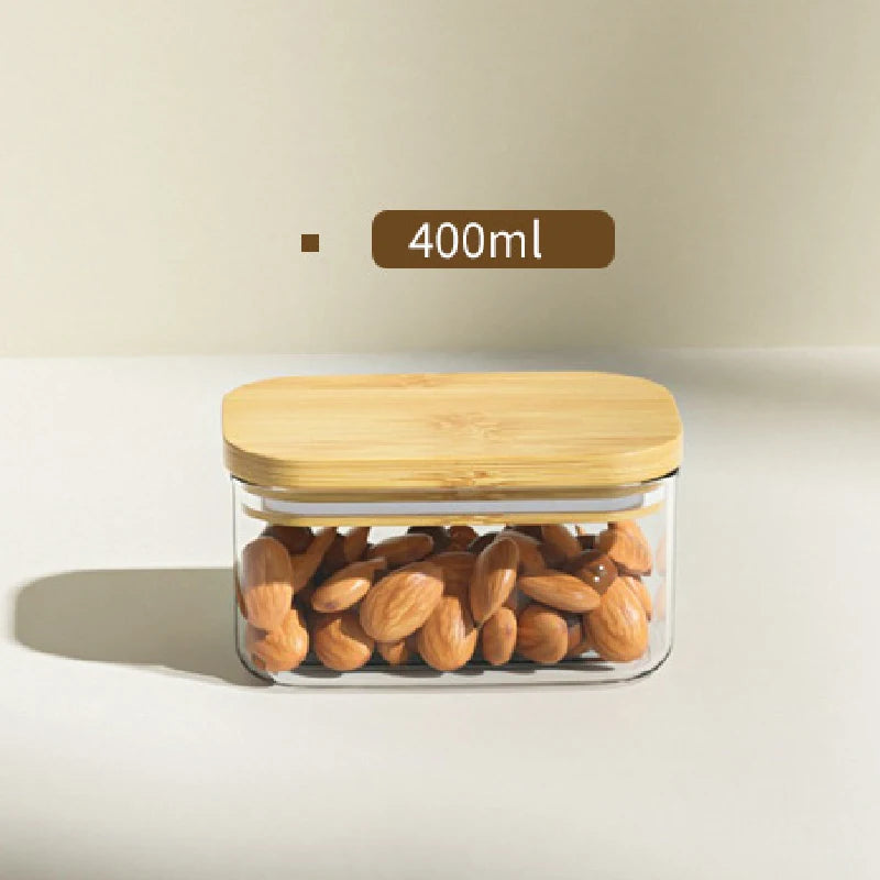 1100ML Square Sealed Plastic Food Jar Bamboo Cover Kitchen Cereal Jar Storage Box Transparent Tea Storage Jar Kitchen Supplies