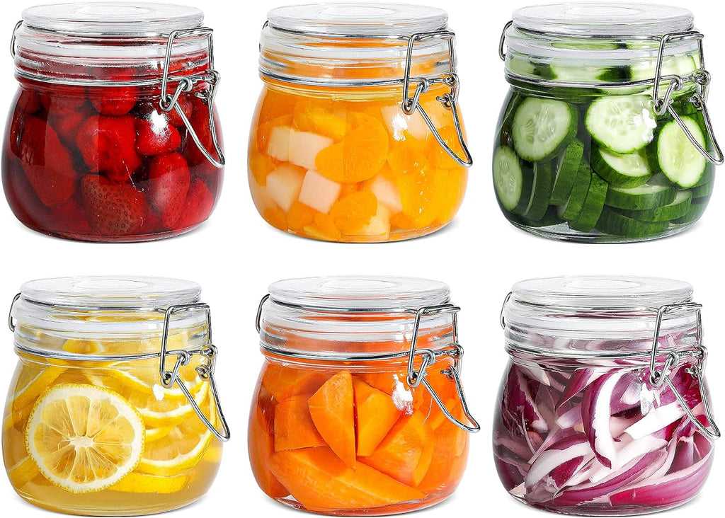 6-Pack 17Oz Short Glass Jars for Drawers, Small Airtight Food Canisters for Spices, Nuts & Kids Snacks, Pint Sized Canning Jar Set for Jams, Pickles & Pantry Organization