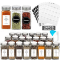 24 Pcs Glass Spice Jars/Bottles - 4Oz Empty Square Spice Containers with 8 Spice Labels - Shaker Lids and Airtight Metal Caps
